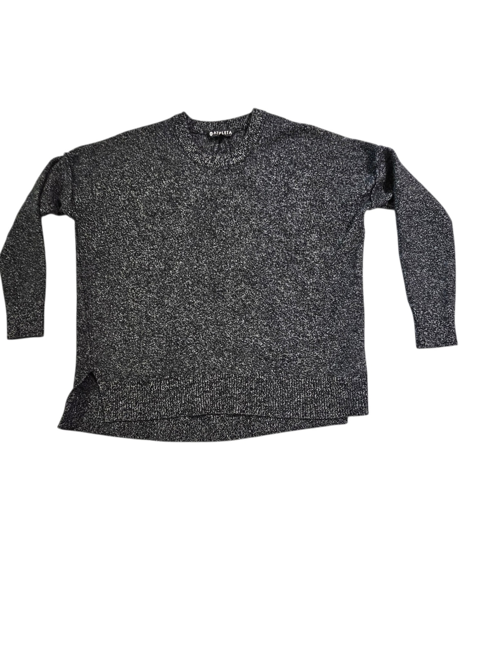 Athleta Wool Cashmere Sweater M Black Gray Marled Tunic Quiet Luxury